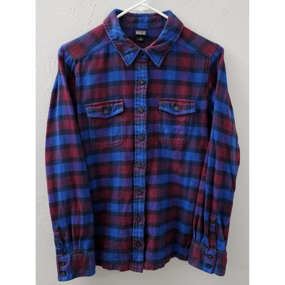 Patagonia Women's Red and Blue Plaid Button-Up Flannel Shirt